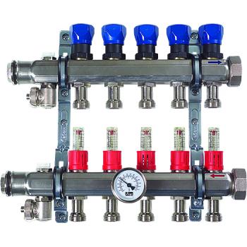 Viega Stainless Manifold - Shut-Off / Balancing / Flow Meters, 3 Outlets